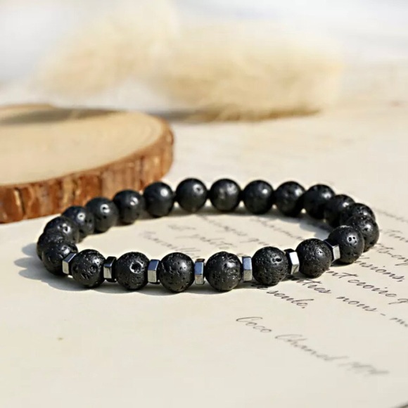 Hematite & Volcanic Lava Stone Bracelet - Picture 7 of 7
